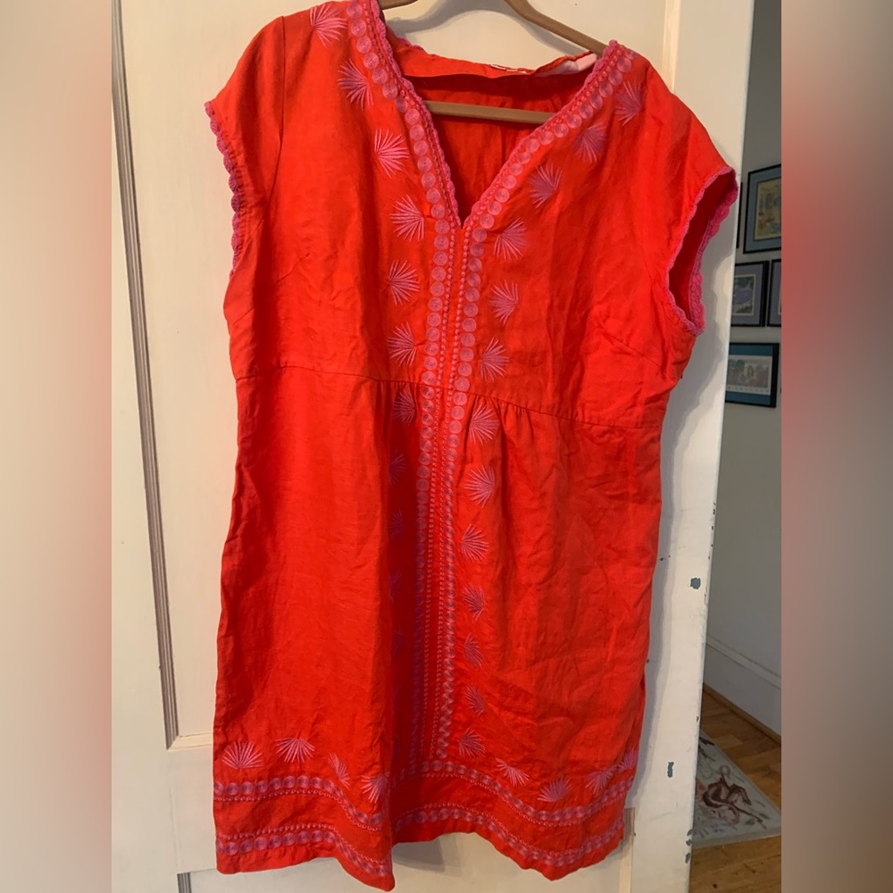 EUC Boden red and pink linen dress 16R US